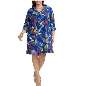 Foxcroft Sloane Nautical Linen Viscose Shirtdress Women Size XL Coastal MSRP$148